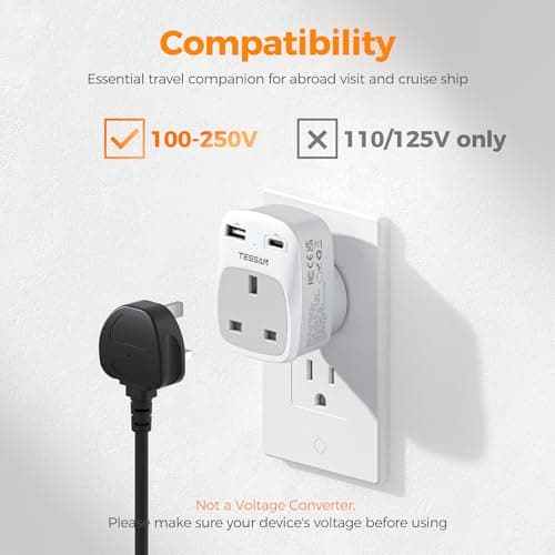 TESSAN UK to US Plug Adapter, UK to US Travel Adaptor with USB C, Type B — view 5