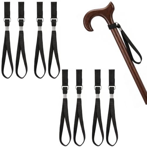 8Pcs Walking Stick Wrist Strap - Elastic Walking Stick Accessories, Black