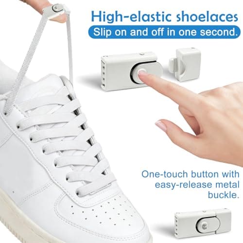 GAZIL 2 Pairs No Tie Elastic Shoe Laces White, Flat Elastic Laces with Metal Lock for Trainers, Running Walking Sneakers, Shoe Lace Adult for Sport Boots & Kids — view 2