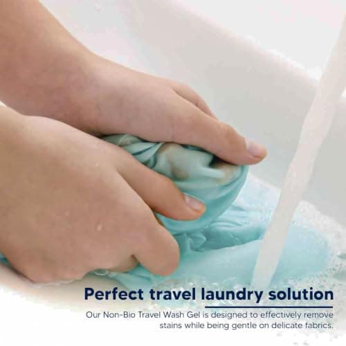 Travel Wash 100ml Non Bio Laundry for Hand Washing Clothes On The Go Up to 20 Washes Gentle Formula for Travel Holidays Camping Business Trips and Emergency Laundry Care — view 3