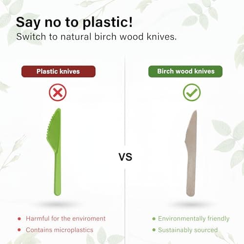 Vivo Technologies 100Pcs Disposable Wooden Knives – Eco-Friendly, Biodegradable & Compostable – 100% Natural Wood Utensils – Sustainable Flatware for Parties, Picnics, Events, Camping — view 6