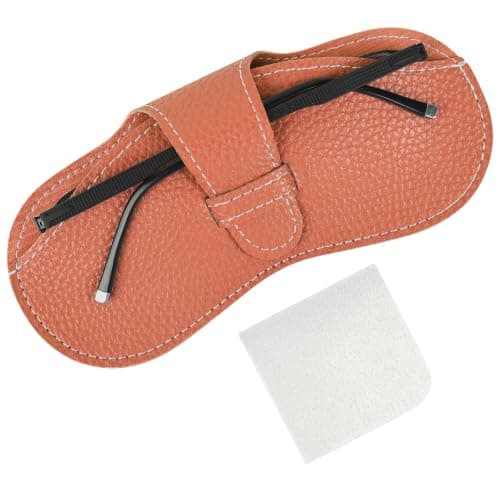 BUTBU Leather Sunglasses Case, Soft Leather Eyeglass Case, Portable Slim PU Glasses Cases, Spectacle Pouch Bag Cover, Lightweight Eyeglass Storage Bags for Women Men Travel (Orange)
