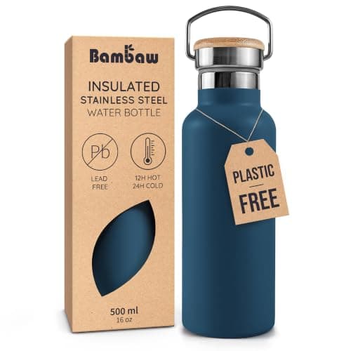 Bambaw Insulated Stainless Steel Bottle 500ml, Wide Mouth Water Bottle