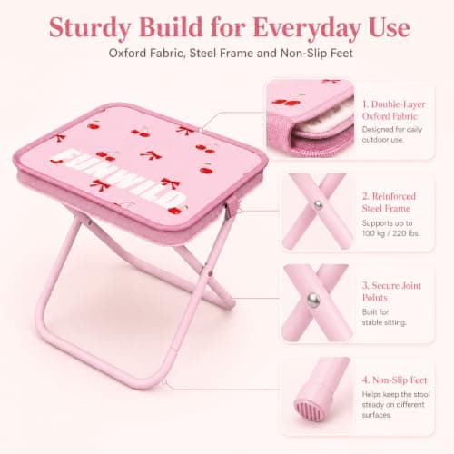 Xieesae 2-in-1 Folding Stool Bag, Lightweight Portable Camping Stool for Adults & Kids, Cute Cherry Foldable Compact Seat for Festivals, Travel, Picnic and Fishing — view 3