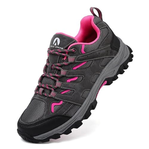 Unitysow Hiking Boots Men’s Women’s Walking Shoes Trainers Low Rise Trekking Climbing Shoes Outdoor Backpacking Camping Sneaker,Rose Red,6 UK