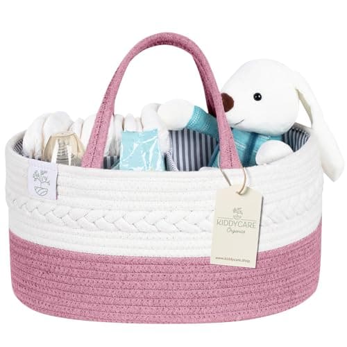 KiddyCare Baby Caddy Organizer Basket for Car | Travel Caddy for Baby Storage, Portable Diaper Caddy, Diaper Cart Organizer Bins for Changing Table | Pink Large