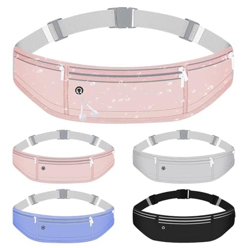 Mayoii Double-Layer Design Running Belt for Women and Men Lightweight Running Waist Belt with Water Bottle Pocket,Multi-Pocket Phone Holder Running Pouch (1, B-Pink, One Size)