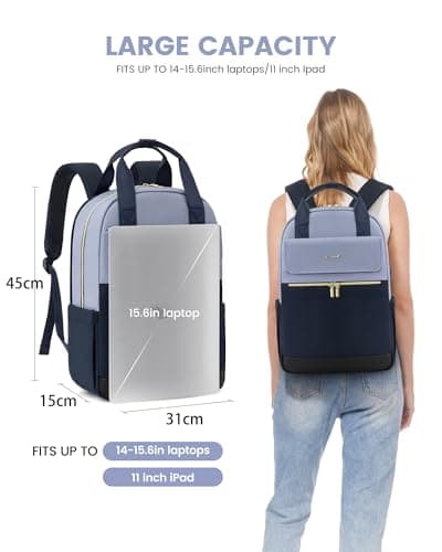 LOVEVOOK Backpack Womens, 15.6 Inch Laptop Rucksack Bag for Ladies, Lightweight School Bag with USB Port & Anti-theft Pocket, Stylish Daypacks Back Pack for College Uni Work Travel, Blue — view 4