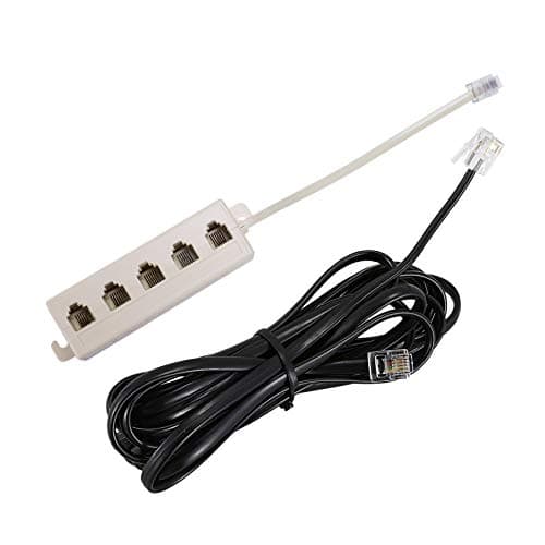 Wesafrae Beige RJ11 6P4C Male Plug to 5 Ports 6P2C Female Socket Phone Line Splitter Adapter & RJ11 6P4C Telephone Cable Cord