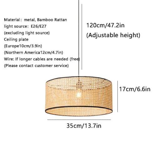 HAIIQU Japanese-Style Rattan Chandelier Basket Woven Lamp Shade Modern Creative Hand-Woven Bamboo Wicker Pendant Light Beige Rattan Cage Hanging Single Head Lamp for Farmhouse Hallway Entryway Porch — view 4