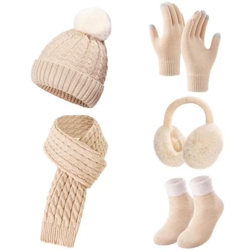 wokdsbl 5 PCS Womens Hat Scarf and Gloves Set Winter Accessories