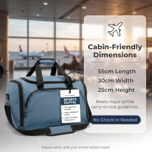 Style Smart 42L Duffle Bag for Travel, Lightweight Foldable Gym Bag for Men and Women, Sports Duffel Holdall, Waterproof Weekend Carry-On, Cabin Luggage, Travel Backpack, Womens Gym Duffel, Turquoise — view 5
