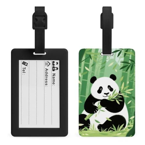 Panda Bamboo Luggage Tags for Suitcases Personalized Travel ID Bag Tags with Privacy Cover TPU Suitcase Name Identifier Labels with Loop Travel Bag Tags for Men Women