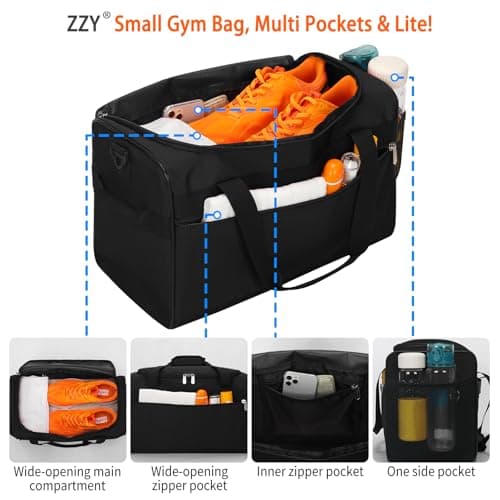 ZZY 20L Small Gym Bag Carry On Holdall, Black — view 3