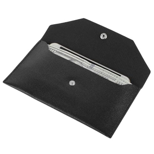 Piriuuo PU Leather Cash Envelope Wallet - Reusable Money Wallet for Travel and Budgeting, Black
