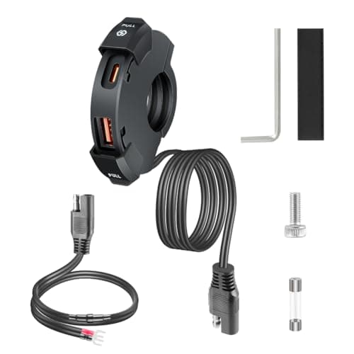 URAQT Waterproof Motorcycle USB Socket, 18W QC and 30W PD Type-C Fast Charging Car Charger with IP65 Waterproof Cover for 12V/24V Motorcycle, Camper Car, RV, Motorcycle, Boat, Yacht