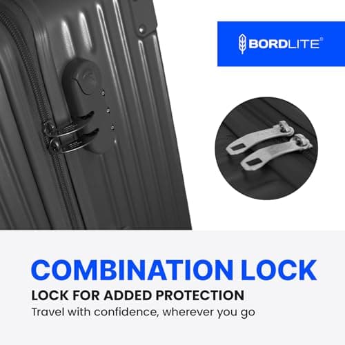 Bordlite 24 Inch Medium Suitcase (65x41x25cm) Lightweight ABS Hard Shell Checked Luggage – Durable Travel Case with 360 Spinner Wheels, Telescopic Handle & Combination Lock – Black — view 4