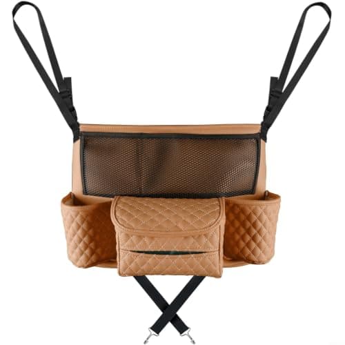 Travel Car Seat Organizer PU Leather Multi-Pocket(Brown)