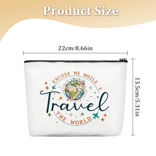 Travel Gifts for Women, Travel the World Makeup Bag, World Traveling Cosmetic Bag, Waterproof Organiser with Zipper Toiletry, Girls Make up Bag for Travelers Friends Flight Attendant Graduation — view 2