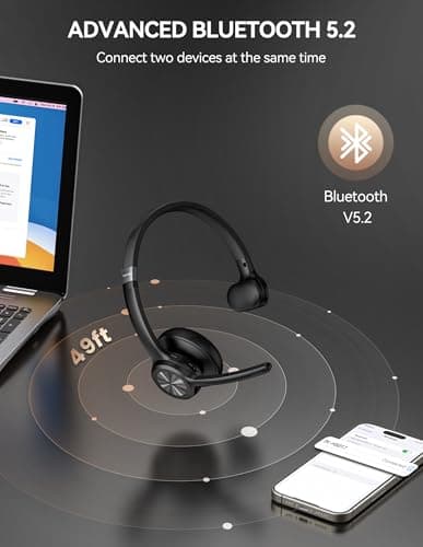 TECKNET Bluetooth Headset, Wireless Headset with Microphone Noise Cancelling for Work, BT6.0 with 60hrs Working Time, One Click Mute & Rotatable Mic Single Ear Headphone for Office/Call Center/Truck — view 4