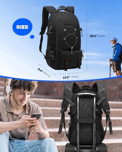 Besttravel Travel Backpack, 45L Hiking Backpacks Water Resistant Multi-functional Trekking Rucksack Travel Laptop Backpack Mens Fits 17.3 Inch Computer for Camping Climbing Cycling, Black — view 2
