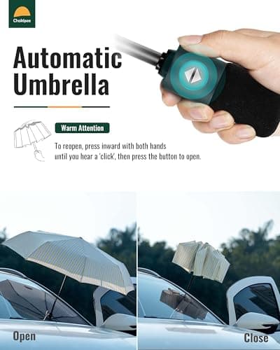 Chakipee Compact Travel Umbrella Windproof Strong- Automatic Folding Umbrellas for Wind and Rain, Portable 210T Fabric 97cm Span - 8 Ribs Stripe Pattern for Men and Women — view 2