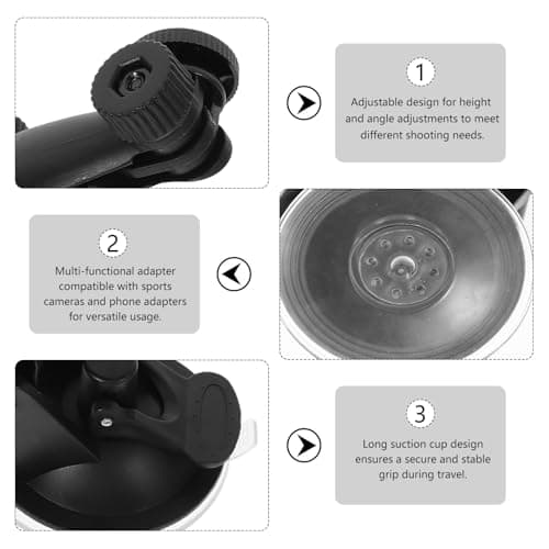 Healeved Adjustable Dash Cam Mount with Long Suction Cup and Universal Adapters for Car Cameras and Phones for Road Trips and Daily Driving — view 6