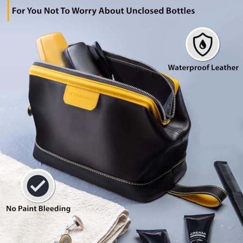 Genuine Leather Toiletry Bag for Men & Women – Large Waterproof Travel Dopp Kit – Handmade Shaving & Cosmetic Organizer – Classic Style Wash Bag for Bathroom, Gym, or Vacation — view 4