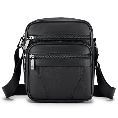 BAGZY Mens Genuine Cowhide Leather Shoulder Bag Ipad Case Bag Messenger Bag Crossbody Satchel Handbag Top-handle Travel Business bag for Kindle Tablet Wallet Purse Mobile Phones Black