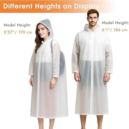 JXJIUA 2 Pack Rain Ponchos for Men/Women Adult Waterproof Reusable Emergency Raincoats with Hood and Drawstring -Lightweight White — view 4
