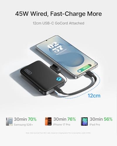 INIU 10000mAh Qi2.2 25W Wireless & 45W USB C Fast Charging Portable Charger — view 6