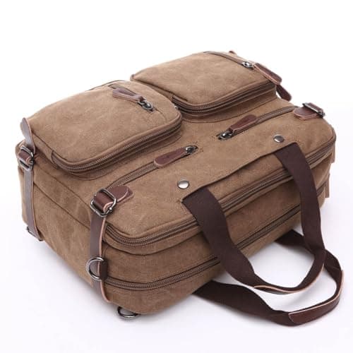 WTiger Canvas Laptop Briefcase Convertible Backpack Messenger Shoulder bag Handbag Multi-functional Travel Rucksack Fits 17.3 Inch Laptop for Men Women — view 4