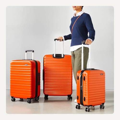 Amazon Basics Hard Shell Luggage Set (Small + Medium + Large) - Expandable ABS Travel Luggage with 4 Double Spinner Wheels - Scratch Resistant and Lightweight Construction - Burnt Orange — view 3
