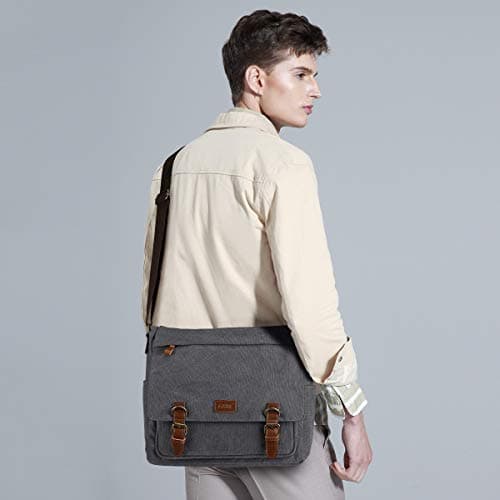 S-ZONE Men's Messenger Bag Crossbody Shoulder 14-17.3Inch Laptop Vintage Canvas Briefcase Satchel for Work School Traveling Daily Use Multiple Pocket — view 2