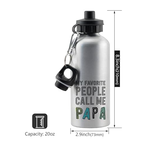My Favorite People Call Me Papa bottle – Cute Family Quote – Gift for Dad, Grandpa, Papa, Aluminium 500 ml Water Bottle sports bottle. (Silver) — view 5
