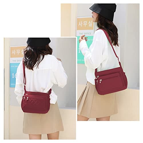 Womens Multi Pocket Casual Waterproof Crossbody Handbags Shoulder Messenger Bag for Travel Hiking Daily (Burgundy) — view 2