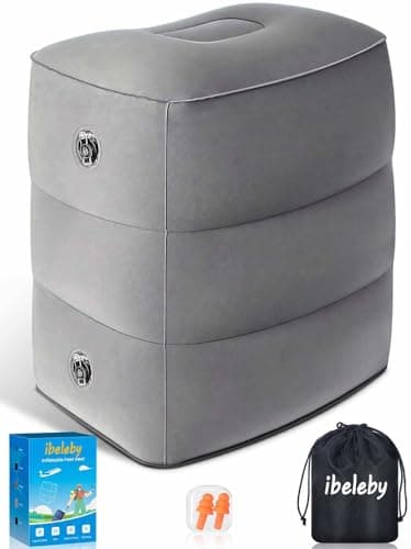 Airplane FootRest: Inflatable Footrest for Kids to Sleep, Adjustable Height Leg Rest Pillow in Office & Home, Toddlers Travel Bed Box (Light Grey - 1Pack)