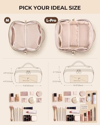 Prite Travel Makeup Bag Flat Lay Cosmetic Case with Brush Pocket, Beige, M — view 3
