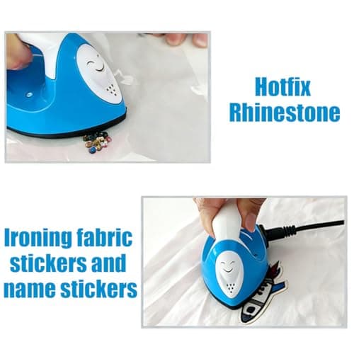 Mini DIY Craft Iron Handheld Electric Iron Portable ABS Travel Clothes Mini Irons for Fuse Beads Sewing Patchwork Heat Press Name Stickers (Blue, Mini Irons) — view 3