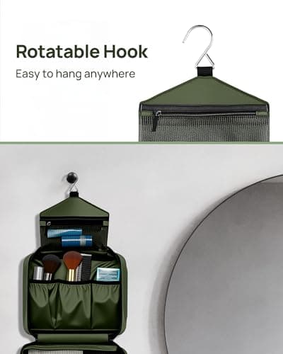 Carttiya Hanging Travel Toiletry Bag - Large Wash Bag for Men and Women, Waterproof Foldable Cosmetic Bag Make up Toiletry Bag with Hook for Business Trip, Gym, Vacation and Household (Army Green) — view 5
