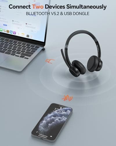 TechRise Bluetooth Headset Wireless Headset with Microphone Noise Canceling, 50H Playtime & Mute, Wireless Headphones with Mic Bluetooth On-Ear Headphones for Trucker Cellphone Office Call Center — view 3