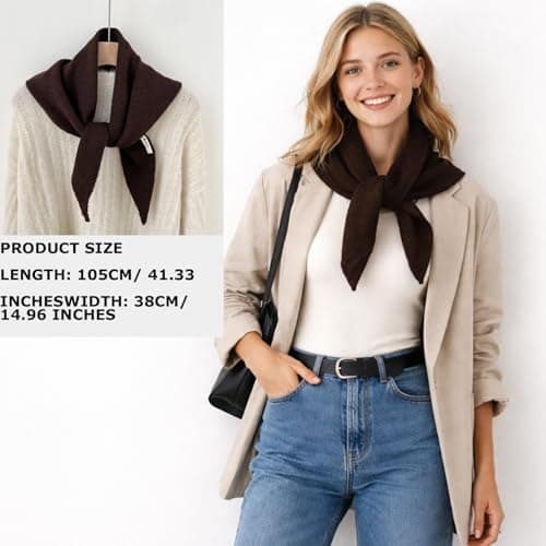 YONEEKSS Brown Wool Blend Triangle Scarf for Women Neck Warmer — view 3