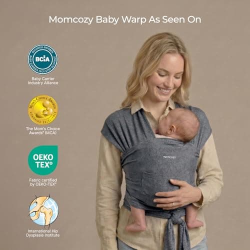 Momcozy Baby Wrap Carrier for 3.6-15kg, Adjustable Sling for Newborn, Grey — view 2