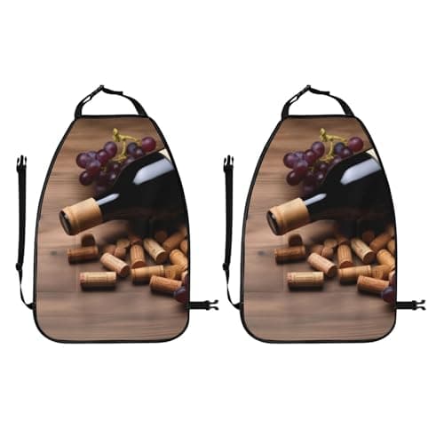 Wine Bottle Corks Grapes Kick Mats with Organizer - 2 Pack Backseat Protector, Personalized Anti-kick Storage Mat for Car Seats, Heavy Duty Waterproof Backseat Car Organizer Decor Accessories — view 2