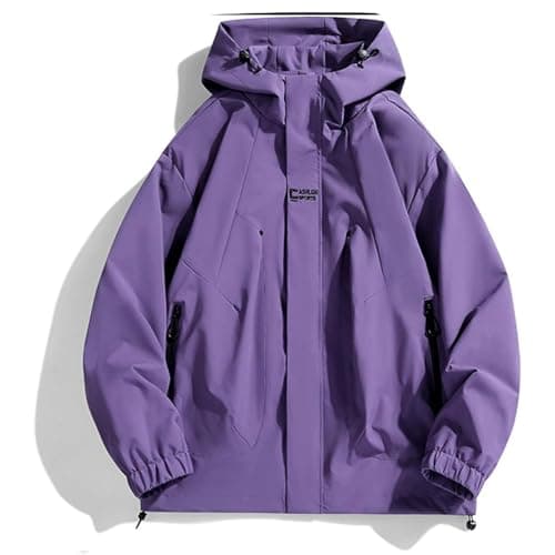 Anbiryeik Womens Lightweight Waterproof Jackets with Hood Pockets Breathable Windproof Raincoat Softshell Packable Windbreaker Zip Up Outerwear Outdoor Travel Fall Hiking Cycling Walking Purple XXL — view 3