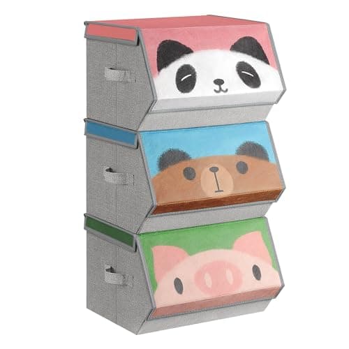 SONGMICS Kids Storage Organisers, Set of 3, Stackable Toy Boxes