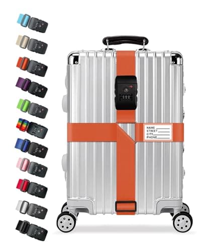 Cross Luggage Straps with TSA Lock, Adjustable Suitcase Belts for 20–32 Inch Luggage, Heavy Duty Travel Straps with 3-Digit Combination Lock & Name ID Tags, Secure Travel Accessories (Orange)