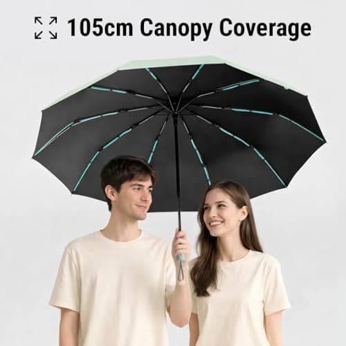 LEVADA Large Windproof Automatic Umbrella 105cm, Heavy Duty with 10 Triple-Reinforced Ribs, Double Layer UV Protection Canopy, Strong & Durable Folding Umbrella (Green) — view 5