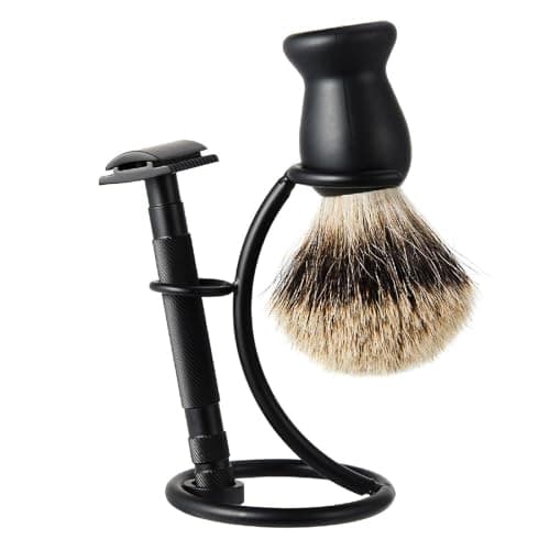 Gold Shave Brush Stand Holder, 2 in 1 Stand Men's Shave Tool Kit Iron Alloy Universal Holder for Safety Razor for Salon Home Travel Use — view 5