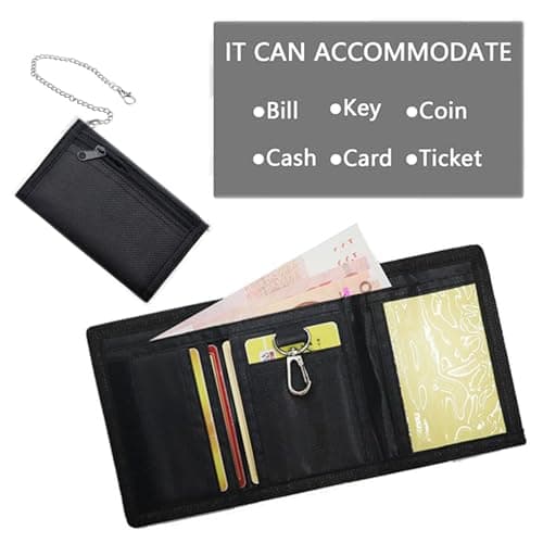 Slim Wallet, Men's Wallet with Chain Clip Zipper for Travel Sports, Black — view 5